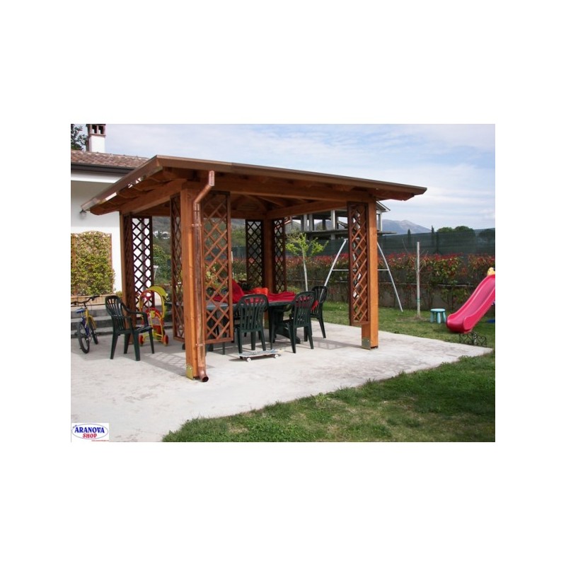 Gazebo 4 falde in legno lamellare in kit di montaggio